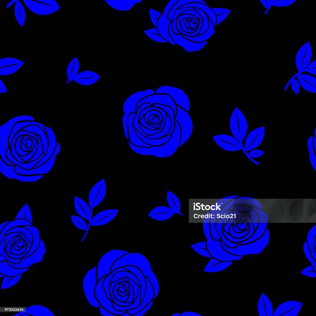 Blue Texture With Red Roses Seamless Texture Of Blue Roses Stock Illustration - Download Image Now ...