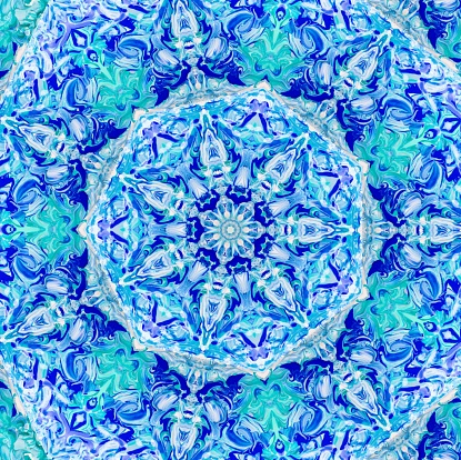 Blue, Green and White mandala, round design, floral motif