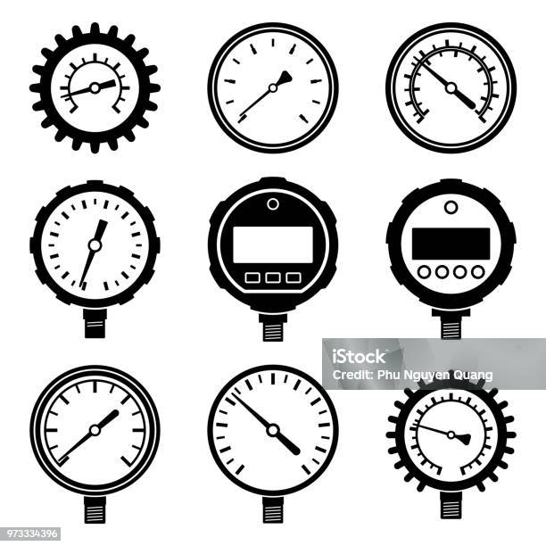 Set Of Various Types Of Pressure Gauge Vector Illustration Stock Illustration - Download Image Now