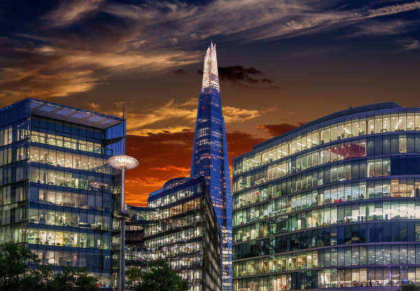 The Shard at Night, London Bridge Quarter, Southwark, London, England, United Kingdom. The Shard (also known as Shard of Glass, Shard London Bridge and formerly London Bridge Tower) is a 95-storey skyscraper which is 1,016 ft high and is the tallest building in London.