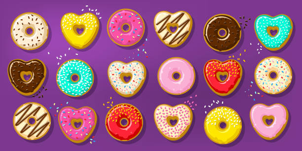 Different sweet donuts vector art illustration