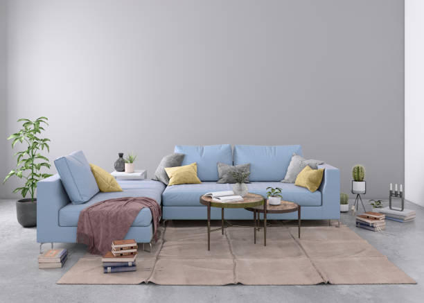 istock Authentic home apartment interior with blank wall 973356634