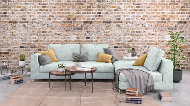 istock Authentic home apartment interior with blank wall 973356650