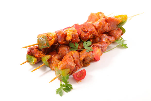 istock raw meat, skewer 973359114