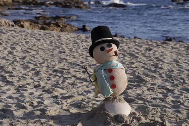 Snowman on the beach, however this one will not melt.