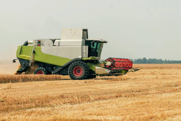 istock Combine harvester working on a wheat field. Harvesting wheat. 973368076