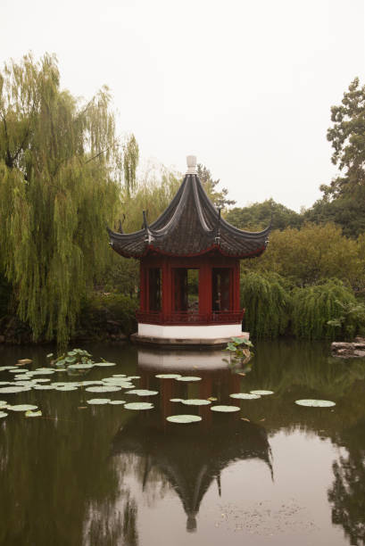 beautifull landscape with pagoda in Suzhou China lakes and lotus leaves suzhou creek stock pictures, royalty-free photos & images