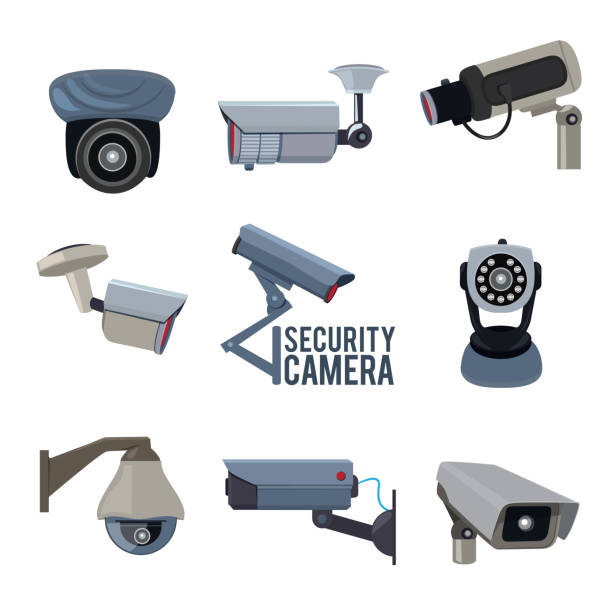различные векторные снимки камер видеонаблюдения - камера слежения иллюстрации stock illustrations
