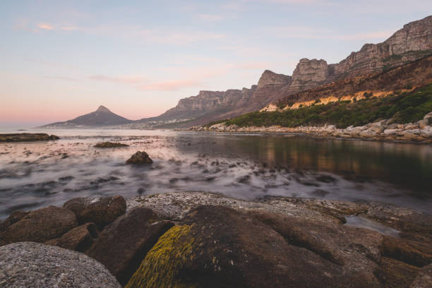 Long exposure of the 12 Apostles and Lion's Head in Cape Town stock photo