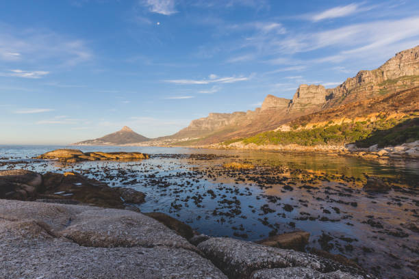 Sunset view of the 12 Apostles and Lion's Head in Cape Town stock photo