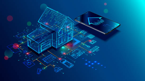 IOT concept. Smart home. Internet of things IOT concept. Smart home connection and control with devices through home network. Internet of things doodles background. link house stock illustrations
