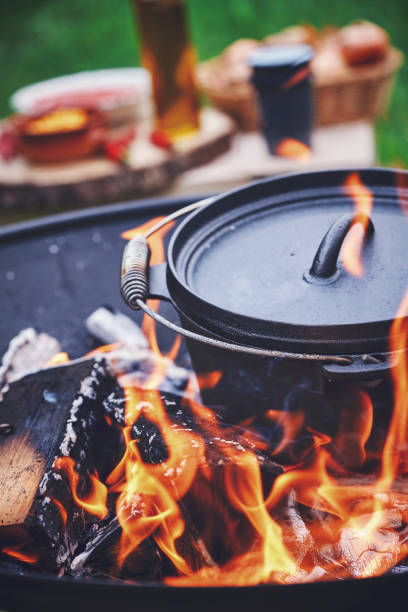 istock Cooking Chili Con Carne in Dutch Oven over Logfire 973374882