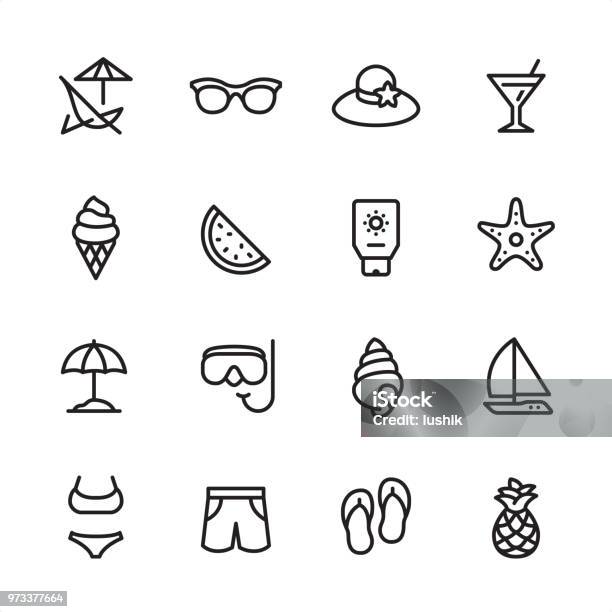 Summer Beach Outline Icon Set Stock Illustration - Download Image Now - Icon Symbol, Summer, Swimwear