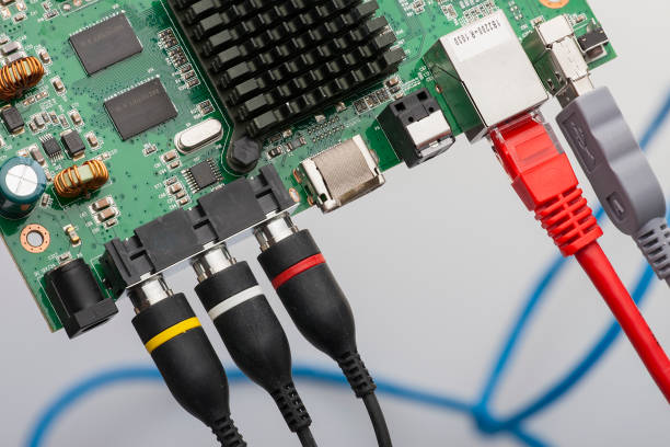 istock Creative abstract electronic industry business technology concept: macro view of the group of computer PC motherboard or mainboard circuit board PCB with selective focus effect 973378506
