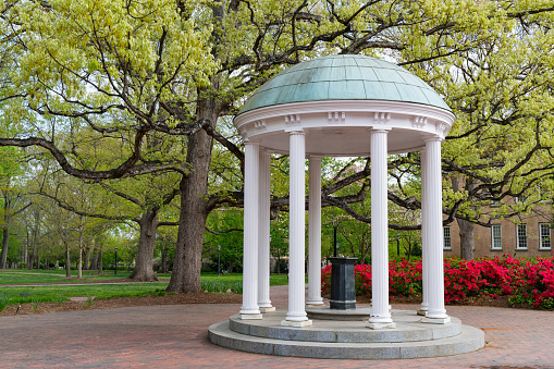 Flowers Bloom in Spring at the Old Well Rotunda at University of North Carolina in Chapel Hill