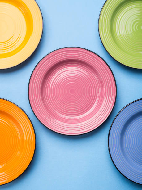 istock Colorful ceramic dishes. Flat lay 973387350