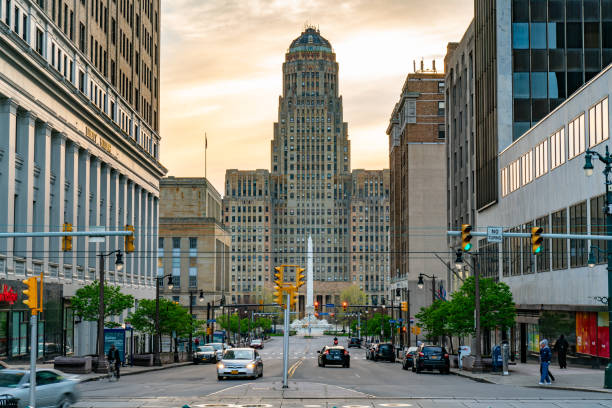 Buffalo City Building and McKinley Monument stock photo