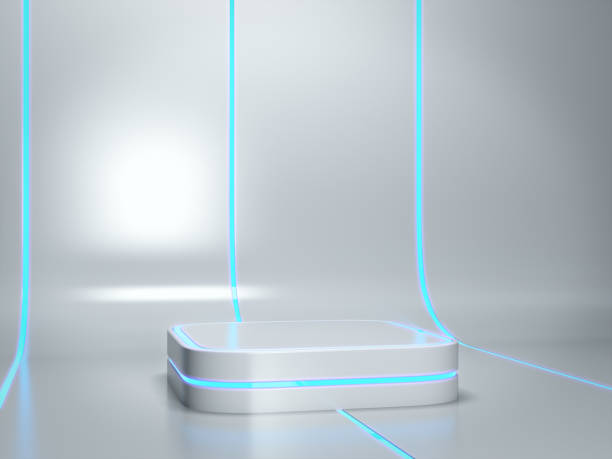 istock Pedestal for display,Platform for design,Blank product stand with light glow,Futuristic background 973388554