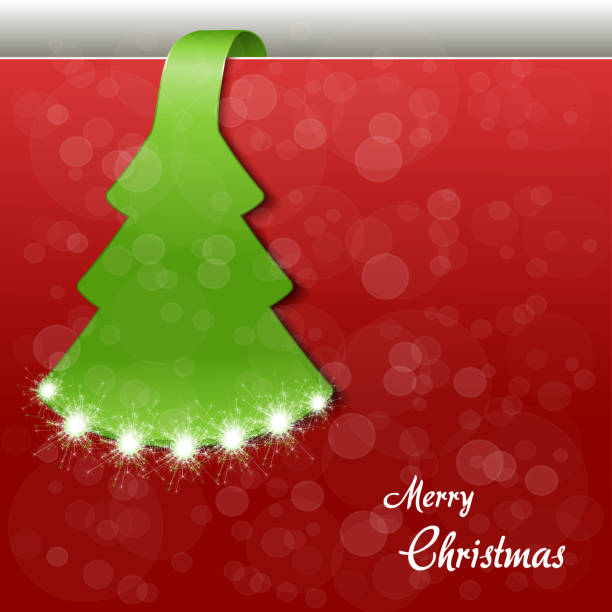 векторная бумажная елка с блестками, красный рождественский фон - 2838 stock illustrations