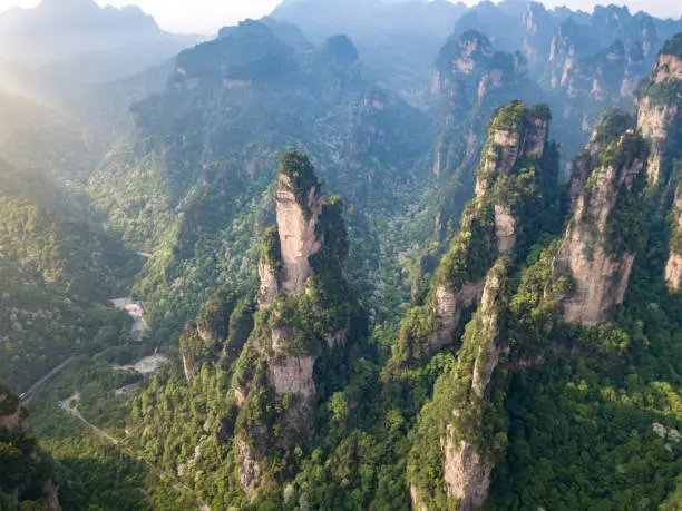 drone view over avatar mountains in in china