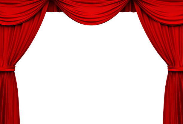 istock Red stage curtains isolated on white background 3D rendering 973415778