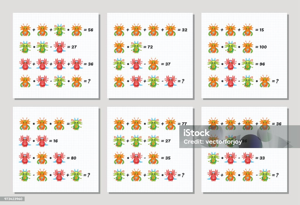 Child Math Equations Mathematics Educational Game Set For Children System Of Equations ...