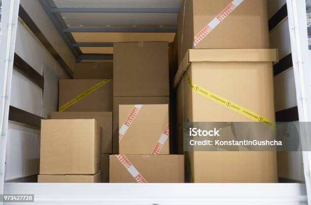 In The Cargo Area Of The Truck Stock Photo - Download Image Now - Box - Container, Loading, Truck