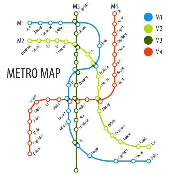 Vector illustration of Vector illustration of metro map. Subway scheme concept