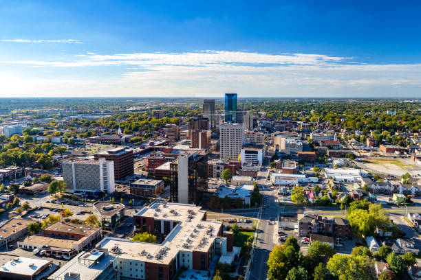 Lexington, KY Downtown Aerial View With Clouds And Blue Sky stock photo