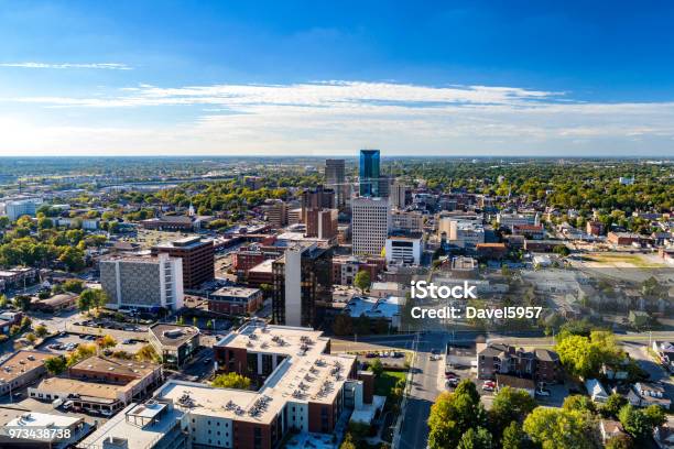 Lexington Ky Downtown Aerial View With Clouds And Blue Sky Stock Photo - Download Image Now
