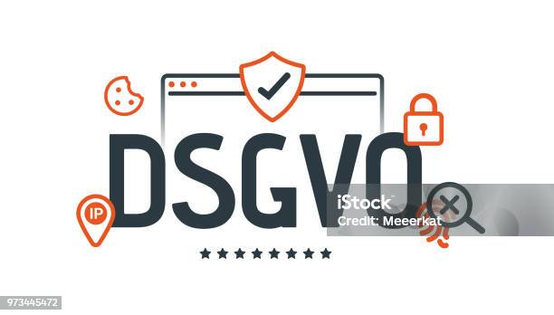 General Data Protection Regulation Digital And Internet Symbols In Front Of Dsgvo Letters Gdpr Rgpd Dsgvo Concept Vector Illustration Flat Style Horizontal Stock Illustration - Download Image Now