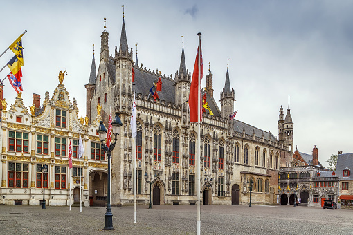 Burg square with town hall in historic center of Bruges, Belgium