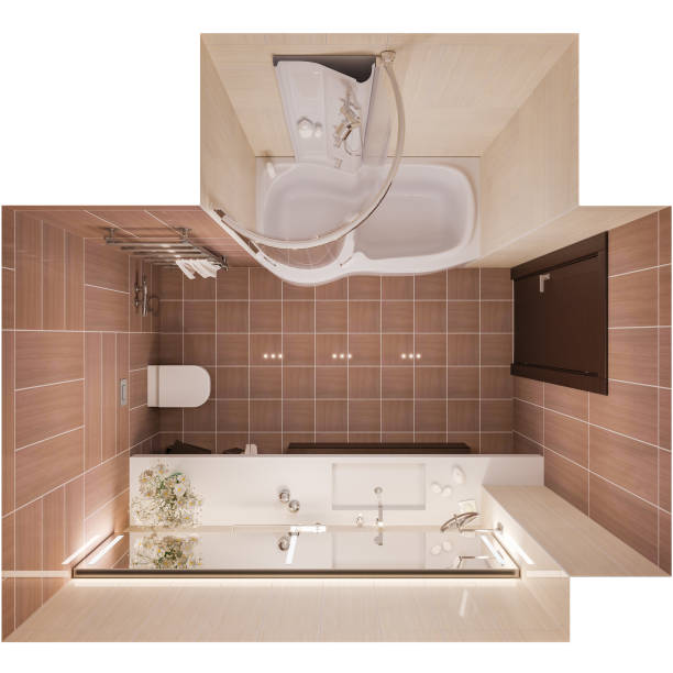 istock 3d render interior design of a modern bathroom with a large mirror 973452690