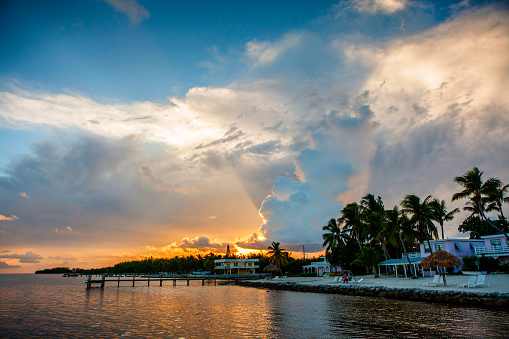 Beautiful sunset on the quiet beach of Marathon Key in Florida Keys, United States