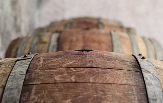 French Oak Wine Barrel in Beaujolais Wine cellar, in Selene Estate