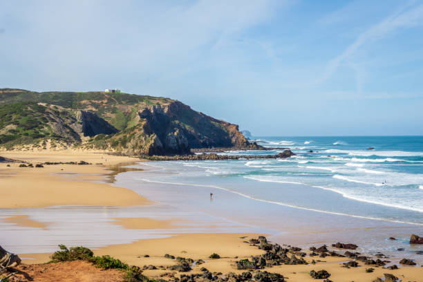 Idyllic Beach in Portugal, Algarve on a sunny day stock photo