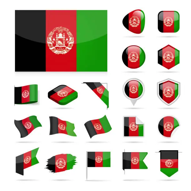 Vector illustration of Afghanistan - Flag Icon Glossy Vector Set