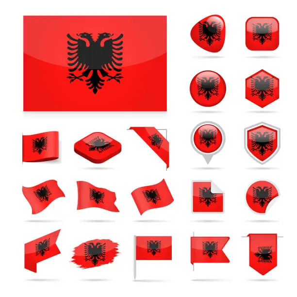 Vector illustration of Albania - Flag Icon Glossy Vector Set