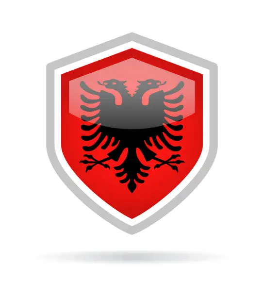 Vector illustration of Albania - Shield Flag Vector Glossy Icon