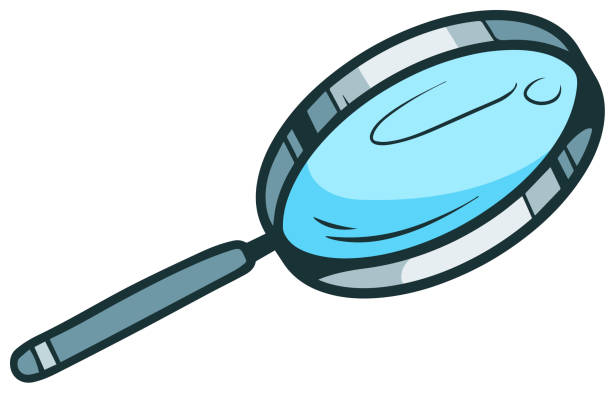 мультфильм синий увеличительное стекло вектор значок - illustration and painting magnifying glass glass searching stock illustrations