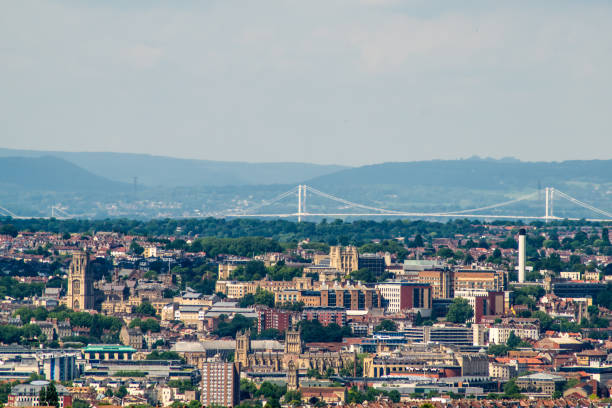 Cityscape of Bristol with severn bridge in the background View of the city of Bristol bristol england stock pictures, royalty-free photos & images