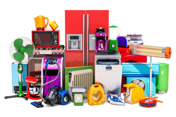 istock Set of colored kitchen and household appliances. 3D rendering isolated on white background 973464824