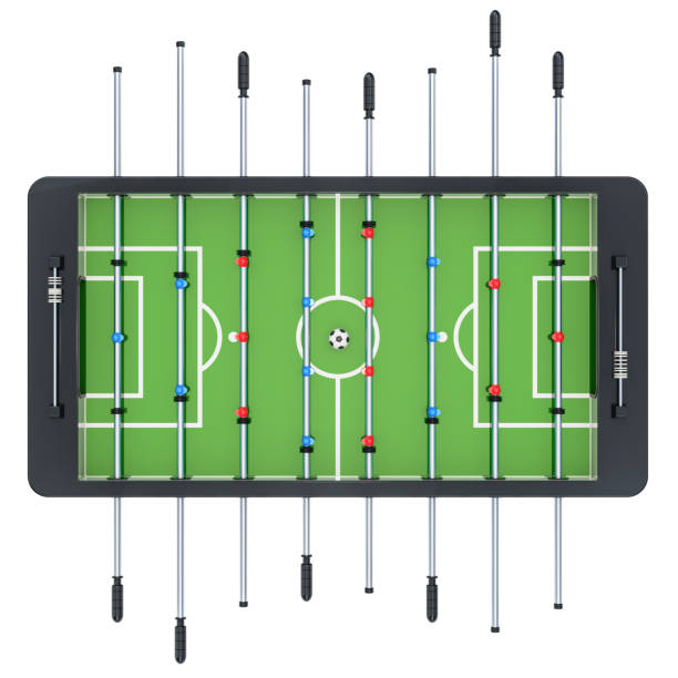 istock Table football top view. 3D rendering  isolated on white background 973464896