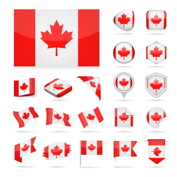 Vector illustration of Canada - Flag Icon Glossy Vector Set