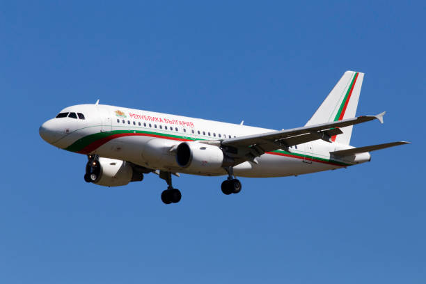 LZ-AOB Government of Bulgaria Airbus A319-100 aircraft on the blue sky background stock photo