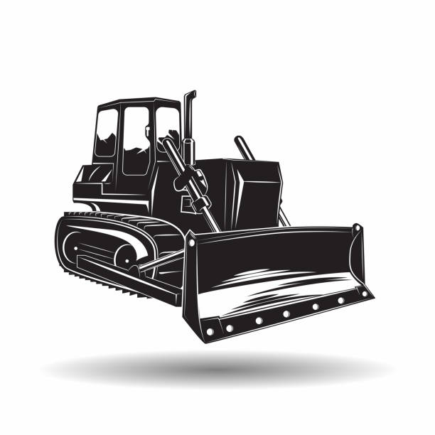 1 Heavy bulldozer machine monochrome icon, on white background, vector bulldozer stock illustrations