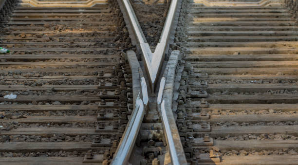 railway tracks, high-speed rail Railway pointwork Railway pointwork, railway tracks, high speed rail portage valley stock pictures, royalty-free photos & images