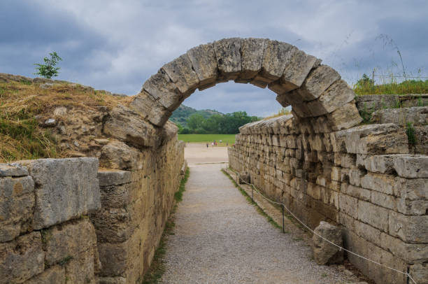Ruin of temple of Hera (Heraion) in Olympia, Greece