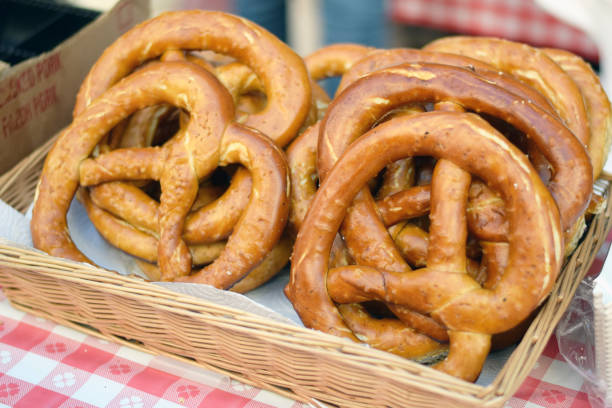 istock Soft pretzels in basket 973487842