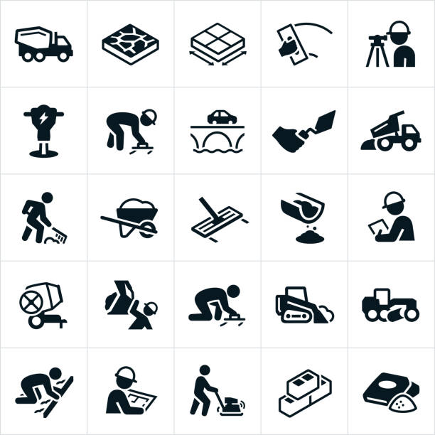 illustrations, cliparts, dessins animés et icônes de icônes de béton - béton
